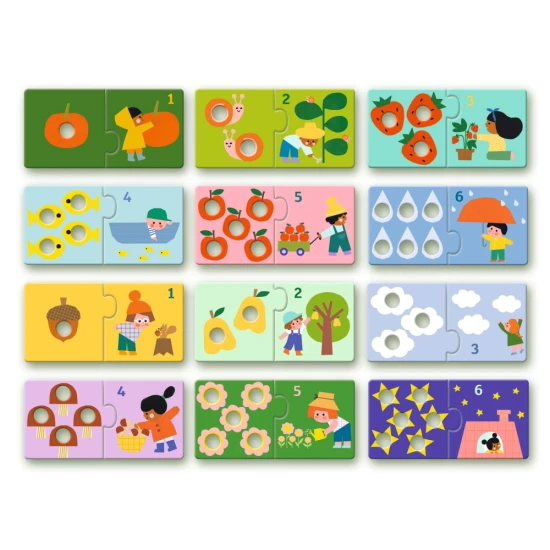 Puzzle duo Prvé čísla Djeco, detské vzdelávacie puzzle s otvormi na počítanie prstami