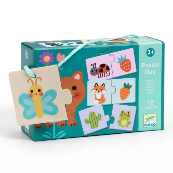 Puzzle duo Farby Djeco, detské vzdelávacie puzzle spájanie farieb s obrázkami