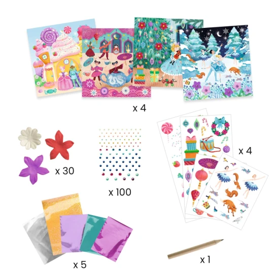 Luskáčik – Príbehy z rozprávok na ozdobenie, sada s obtláčacími fóliami, papierovými kvetmi a samolepiacimi kamienkami