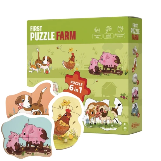 Prvé puzzle Farma 6v1 so zvieratkami z farmy a mláďatkami