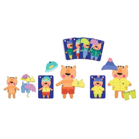 Hra Rapido Meteo, kde hráči súťažia v tom, kto skôr oblečie svojho tigra podľa toho, ako si zapamätal inštrukcie od spoluhráča.