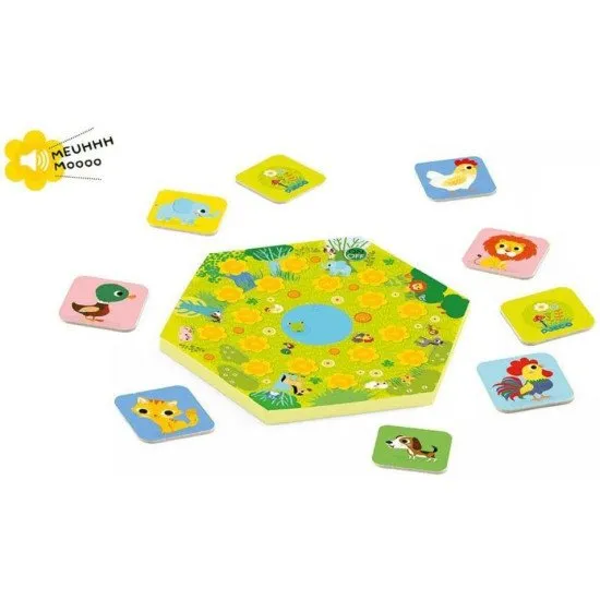 Zvukové pexeso výborná hra na trénovanie pamäte našich najmenších. Snaž sa zapamätať, aký zvuk je priradený ku ktorému tlačidlu a rozmiestnenie kartičiek so zvieratkami.