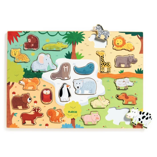 Vkladacie drevené puzzle Zvieratká sveta 