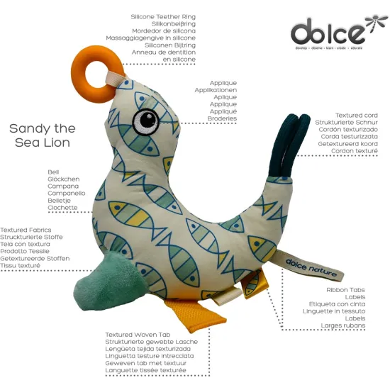 Senzorická hračka Tuleň pre bábätká pre rozvoj zmyslov Dolce