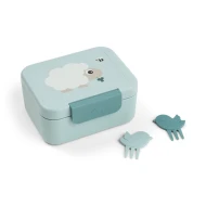 Malý desiatový box s napichovadlami Tiny farm modrý