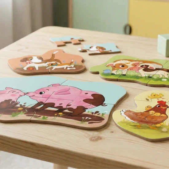 Prvé puzzle Farma 6v1 so zvieratkami z farmy a mláďatkami