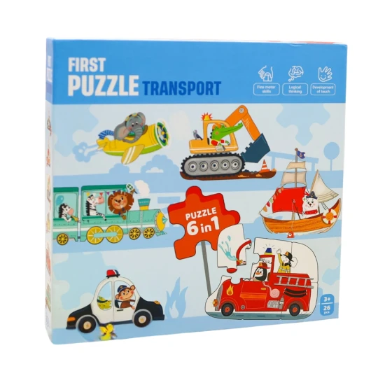 Prvé puzzle Doprava 6v1 – detské puzzle so zvieratkami a dopravnými prostriedkami