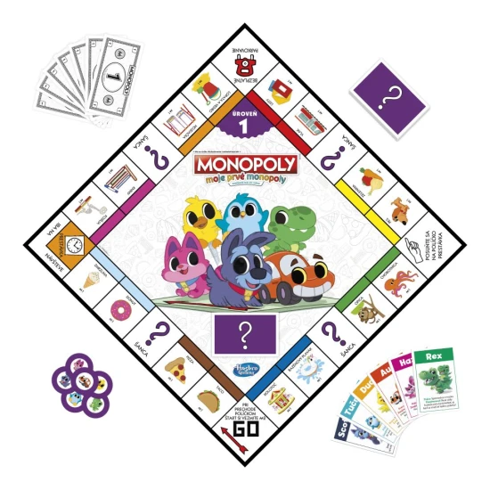 Detská stolná hra Moje prvé Monopoly SK s obojstrannou hracou doskou a farebnými žetónmi
