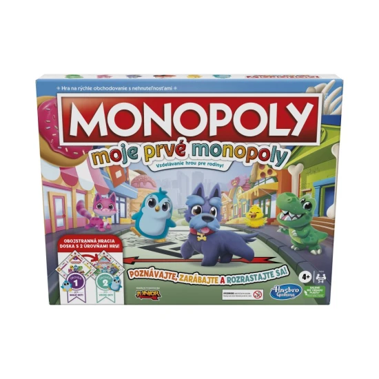 Detská stolná hra Moje prvé Monopoly SK s obojstrannou hracou doskou a farebnými žetónmi