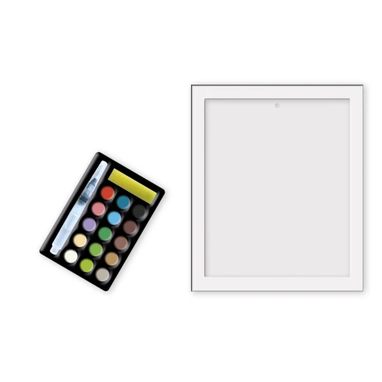 Táto kreatívna sada obsahuje 2 pekné obrázky, ktoré môžu deti vo veku 7 a viac vyzdobiť akvarelovými farbami. 