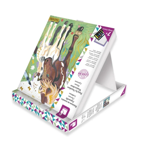 Táto kreatívna sada obsahuje 2 pekné obrázky, ktoré môžu deti vo veku 7 a viac vyzdobiť akvarelovými farbami. 