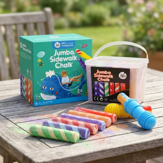 Jarmelo chodníkové kriedy 24 ks – farebné kriedy s 2 držiakmi, umývateľné a bezpečné pre deti