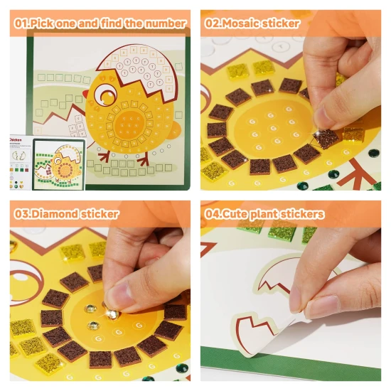 Jarmelo Mozaika – Zvieratá, 8 kariet, penové mozaikové kúsky a trblietavé kamienky pre kreatívnu tvorbu detí