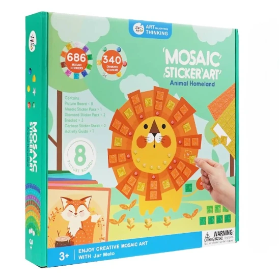 Jarmelo Mozaika – Zvieratá, 8 kariet, penové mozaikové kúsky a trblietavé kamienky pre kreatívnu tvorbu detí