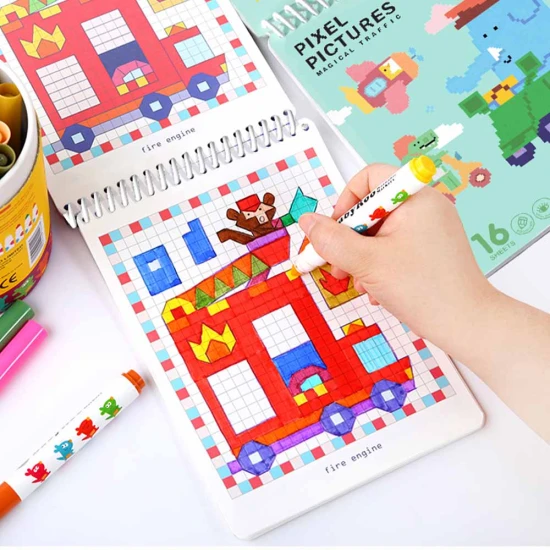 Jarmelo Pixel Art Dopravné prostriedky– omaľovánka s 16 predtlačenými pixel zvieratkami pre deti