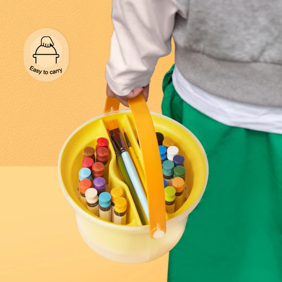 Jarmelo vedierko s 24 gvaš farbami, tromi štetcami a paletou – kreatívna sada pre deti