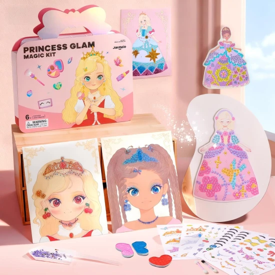 Jarmelo 4v1 Princess Glam sada – make-up, obliekanie, zdobenie kamienkami a fóliami pre papierové princezné