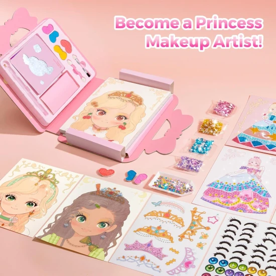 Jarmelo 4v1 Princess Glam sada – make-up, obliekanie, zdobenie kamienkami a fóliami pre papierové princezné