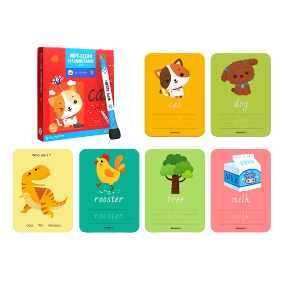 Jarmelo stieracie edukatívne kartičky – anglické slová EN, stieracia fixka, edukačná hra.