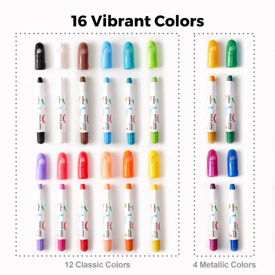 Jarmelo Temperové farby Umývateľné v tyčinke – set 16 umyvateľných netoxických farieb v tyčinke