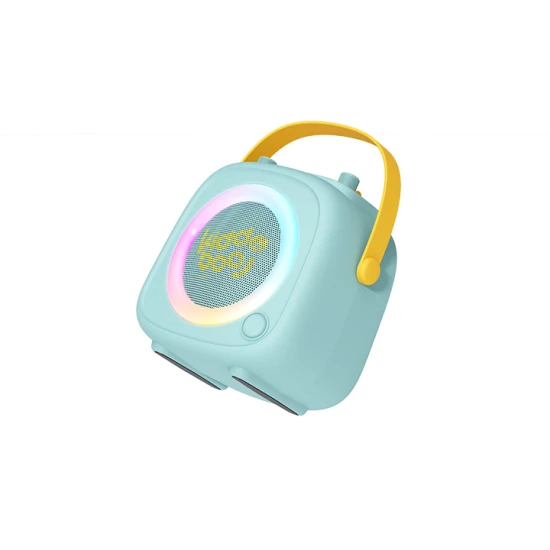 Zelený detský Kiddoboo bluetooth karaoke set mikrofón a reproduktor KidsVoice Mint s RGB osvetlením a zábavnými efektmi pre deti od 3 rokov.