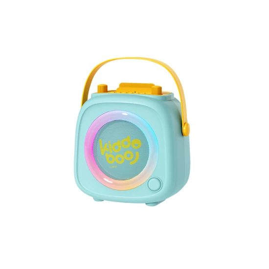 Zelený detský Kiddoboo bluetooth karaoke set mikrofón a reproduktor KidsVoice Mint s RGB osvetlením a zábavnými efektmi pre deti od 3 rokov.