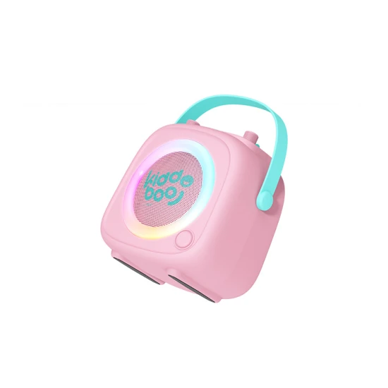 Ružový detský Kiddoboo bluetooth karaoke set mikrofón a reproduktor KidsVoice Pink s RGB osvetlením a zábavnými efektmi pre deti od 3 rokov.
