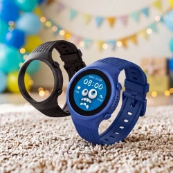 Detské smart hodinky okrúhle Kiddoboo x Lagenio WatchMe 4G Blue/Black