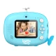 Detský fotoaparát Kiddoboo FotoFun 2 Whale Blue – modrý instantný foťák pre deti s okamžitou tlačou, farebnými fixkami a zábavnými rámikmi na fotografie.