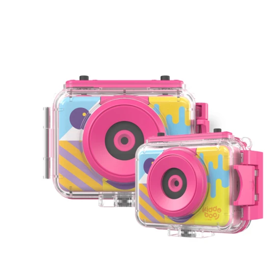 Detská akčná kamera Kiddoboo Splash Pink – ružová vodotesná kamera s otočnou kamerou a príslušenstvom pre malé dobrodružstvá.​