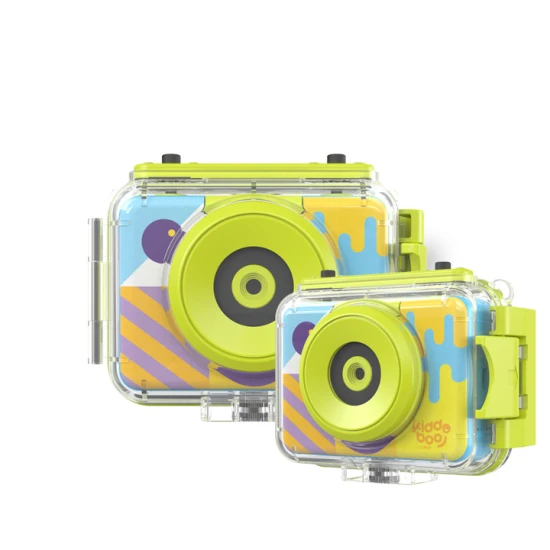 Detská akčná kamera Kiddoboo Splash Yellow – žltá vodotesná kamera s otočnou kamerou a príslušenstvom pre malé dobrodružstvá.​