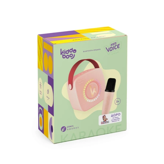 Zelený detský Kiddoboo bluetooth karaoke set mikrofón a reproduktor a zábavnými efektmi pre deti od 3 rokov.