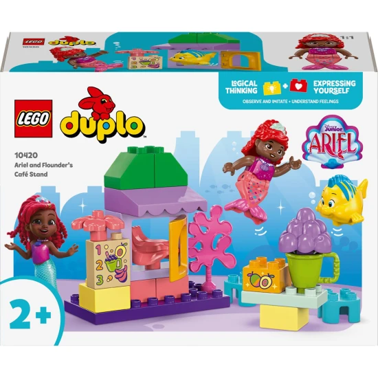 LEGO DUPLO stavebnica s Ariel a Šupinkou pri hravom stánku s kávou.