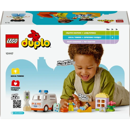 LEGO DUPLO sanitka a vodič s figúrkami dievčaťa, vodiča a sanitky, detská stavebnica pre rozvoj sociálnych zručností a motoriky.