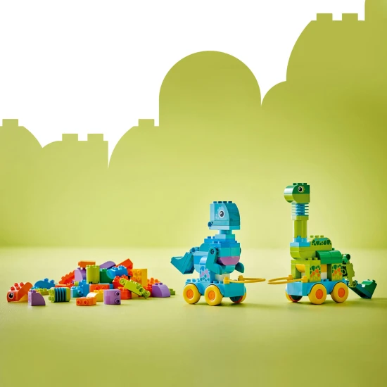 LEGO DUPLO 3 v 1 Dinosaury na kolieskach 10451 – Diplodocus, T-rex, Triceratops, Stegosaurus, Pteranodon a Parasaurolophus stavebnica pre deti