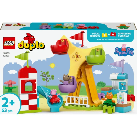 LEGO DUPLO Zábavný park s figúrkami Peppy, Cili a Danyho na ruskom kolese a šmýkačke.
