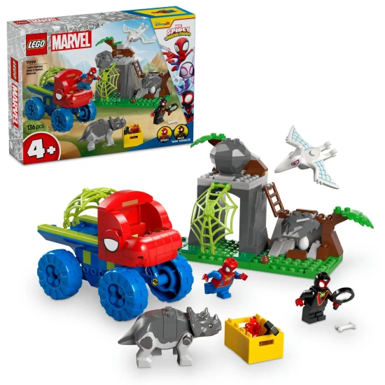 LEGO® Marvel 11199: Spideyho tím a záchrana dinosaurov s truckom – Akčné minifigúrky a dinosaury.