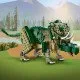 LEGO® Creator 3 v 1 modely: T-Rex, Triceratops a Pterodaktyl v akcii – dokonalá stavebnica pre milovníkov dinosaurov.