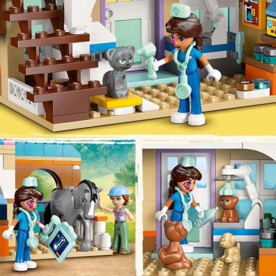 LEGO Friends 42651 – Veterinárna klinika pre kone a domáce zvieratká s minipanenky, koňom, psami a mačkou