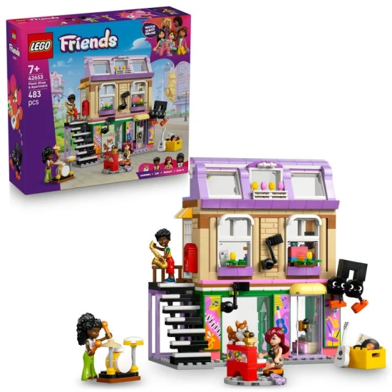 LEGO Friends 42653 – Obchod s hudobninami a byt s minifigurkami a corgim