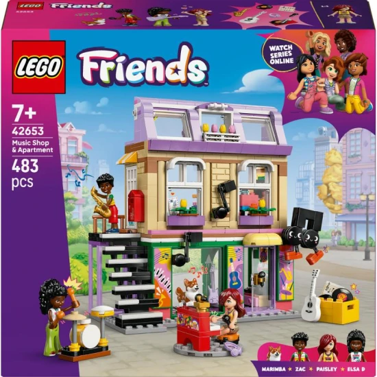 LEGO Friends 42653 – Obchod s hudobninami a byt s minifigurkami a corgim