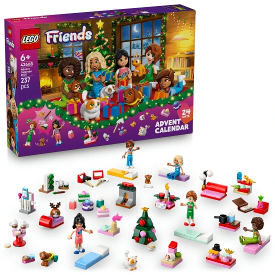 LEGO Friends Adventný kalendár 2025 42668 – 5 postavičiek, 5 zvieratiek a 24 prekvapení so sviatočnými aktivitami
