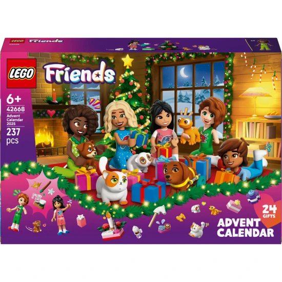 LEGO Friends Adventný kalendár 2025 42668 – 5 postavičiek, 5 zvieratiek a 24 prekvapení so sviatočnými aktivitami