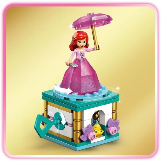 LEGO® Disney Točiaci sa Ariel – krásna stavebnica s otočným stojanom, postavičkami Ariel a Šupinky a úložným priestorom v ‘diamantových’ šatách