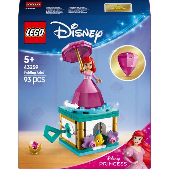 LEGO® Disney Točiaci sa Ariel – krásna stavebnica s otočným stojanom, postavičkami Ariel a Šupinky a úložným priestorom v ‘diamantových’ šatách