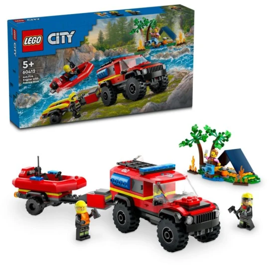 LEGO CITY Hasičské auto 4x4 s prívesom a záchranným člnom pripravené na akciu v prírode