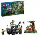 LEGO CITY terénne vozidlo s robustnými pneumatikami a ramenom s fotoaparátom, prieskumníci v džungli sledujú tigra, doplnené o ďalekohľad, vysielačku, mapu a prieskumný dron pre dobrodružný prieskum.