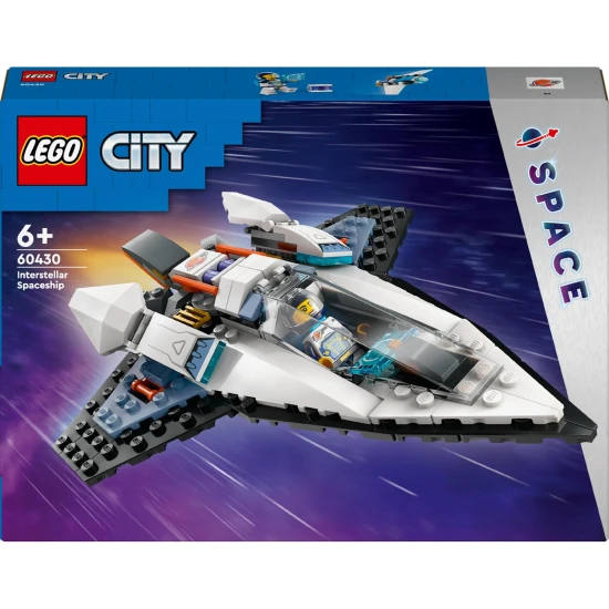 LEGO CITY Medzihviezdna vesmírna loď s vyklápacími hlavnými tryskami, hračkárskym akumulátorom na rýchly štart, a dronom, ktorý sa mení na tryskový batoh pre minifigúrku vesmírnej posádky.