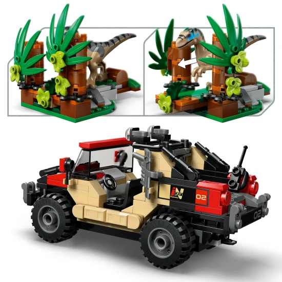 LEGO Jurassic World 76972 Unik pred raptormi v terenno aute s velociraptorom a minifigurkami