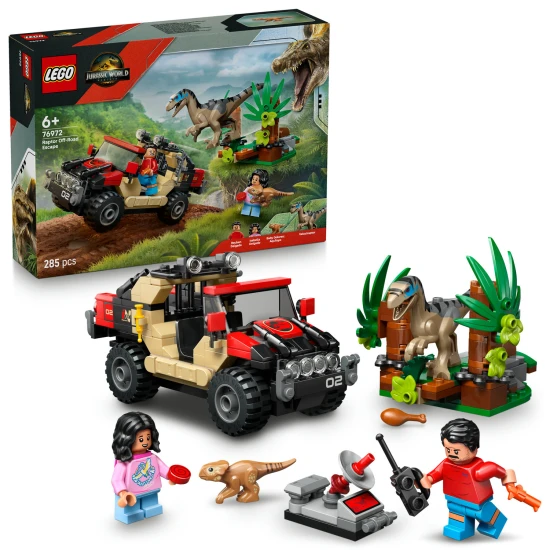 LEGO Jurassic World 76972 Unik pred raptormi v terenno aute s velociraptorom a minifigurkami